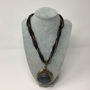 Braided  Black and Gold Pendant Necklace